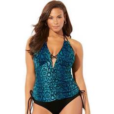 Tankinis Swimsuits For All Plus Women's Plunge Tankini Top in Teal Snake Print (Size 20)