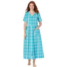 Robes on sale Plus Women's Long Seersucker Lounger by Only Necessities in Aquamarine Plaid (Size 5X)
