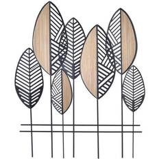 Svarte Veggdekorasjoner Dkd Home Decor Wall Black Metal Wood Brown Modern Leaf of a plant (81 x 4 x 102 cm) Veggdekorasjon