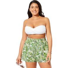 White - Women Swimming Trunks Swimsuits For All Plus Women's Emma Tie-Front Beach Shorts in Palm (Size 18/20)