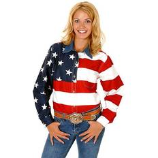 Red - Women Shirts Roper American Flag Western Shirt Ladies