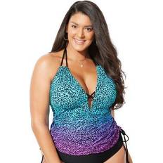 Swimsuits For All Plus Women's Plunge Tankini Top in Ombre (Size 10)