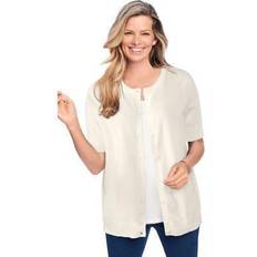 Sweaters Woman Within Plus Women's Perfect Elbow-Length Sleeve Cardigan in Ivory (Size 2X) Sweater