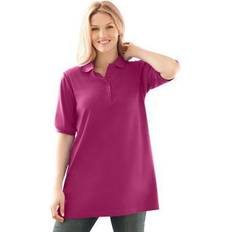 Polo Shirts Woman Within Plus Women's Elbow-Sleeve Polo Shirt in Raspberry (Size 4X)