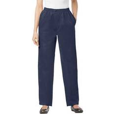 Elastic-Waist Cotton Straight Leg Pant, Woman Within