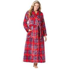 Red - Women Robes Plus Women's Microfleece Wrap Robe by Dreams & Co. in Classic Plaid (Size 26/28)