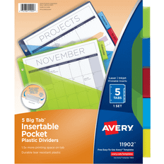 Avery Desktop Organizers & Storage Avery Big Tab Insertable Plastic Dividers, Single Pocket, Multicolor, 5-Tab