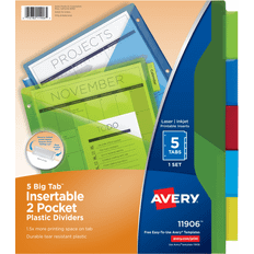 Avery Binders & Folders Avery Consumer Products AVE11906 Two-Pocket Insertable Dividers- Plastic- 5-Tab- Multi-Color