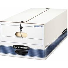 Blue Archiving Boxes Bankers Box Stor/File Medium-Duty FastFold File Storage Boxes, String & Button, Legal Size, White/Bl Quill