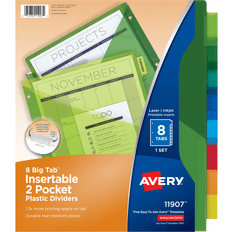 Avery Binders & Folders Avery Big Tab Two-Pocket Insertable Plastic Dividers, 8-Tab, Multicolor (11907) Multicolor