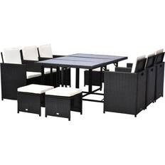 Black Dining Sets OutSunny Rattan Wicker Table and Chair Patio Furniture Dining Set 43x66.1" 11