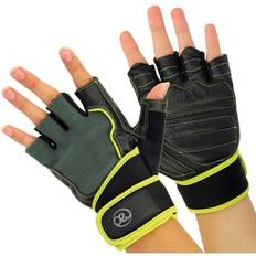 Fitness Mad Mens Leather Weightlifting Gloves (Black/Neon Green)