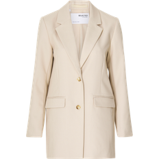 Selected Femme tailored twill suit blazer in cream-White