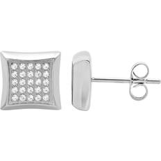 Square Stud Earrings - Silver/Transparent