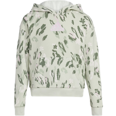 Adidas Girl's Allover Print Fleece Hoodie - Linen Green (GA8332)