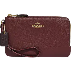 Coach Double Corner Zip Wristlet - Gold/Wine Multi