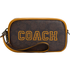 Coach Jamie Wristlet In Signature Canvas With Varsity Motif - QB/Brown/Buttercup