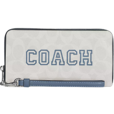 Coach Long Zip Around Wallet in Signature Canvas with Varsity Motif - SV/Chalk/Indigo