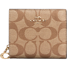 Coach Snap Wallet In Signature Canvas - Gold/Khaki/Black