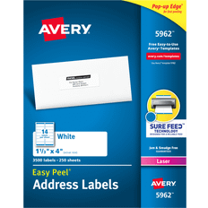 Avery Easy Peel Address Labels Sure Feed Technology Permanent Adhesive 1-1/3 x 4 3 500 Labels (5962)