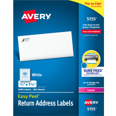 Avery Labels Avery Easy Peel Laser Address Labels, 2/3" x 1 3/4" White, 6000 Labels Per Pack (5155) White