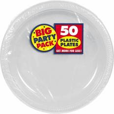 Amscan Big Party Pack 50 Count Plastic Lunch Plates 10.5-Inch Silver