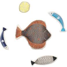 Tiere Spielküchen Ferm Living Embroidered Fish Cuddly toy 5 embroidered cuddly toys in cotton bag Multicoloured