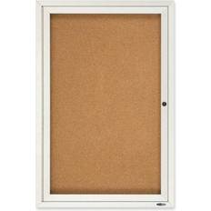 Enclosed Bulletin Board, Natural Cork/Fiberboard, 24 x 36, Silver Aluminum Frame