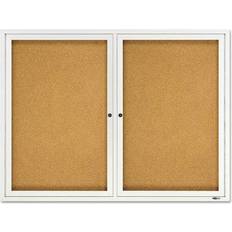 Enclosed Bulletin Board, Natural Cork/Fiberboard, 48 x 36, Silver Aluminum Frame