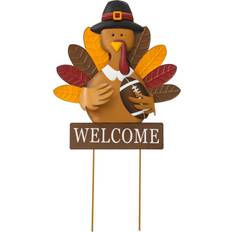 GlitzHome Garden Stakes Brown 'Welcome' Turkey & Football Garden Stake Wall Decor