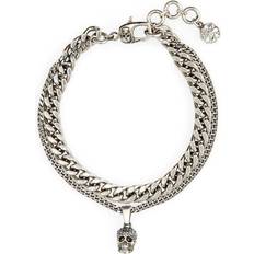 Alexander McQueen Pave Skull Double Chain Bracelet - Silver/Transparent