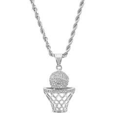 Steeltime Basketball Pendant Necklace - Silver/Transparent