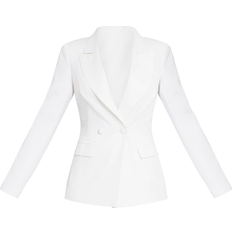 PrettyLittleThing Woven Pocket Detail Double Breasted Blazer - White