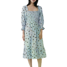 Kate Spade Floral Dot Smocked Midi Dress - Pale Hydrangea