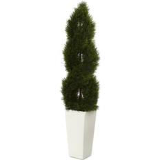 Nearly Natural 5.5' Double Pond Cypress Spiral Topiary Artificial Tree in White Tower Planter Uv Resistant Unisex Small Box