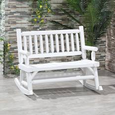 Outdoor Sofas & Benches OutSunny 26.5 in. W 2-Person White Wood Outdoor Bench Garden Bench