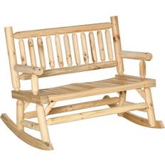 Garden Benches OutSunny 2-Person Wood Rocking Chair Bench with Log Design Natural Garden Bench