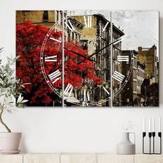 Clocks Design Art Red Tree on Black & White New York City Street Wall Clock