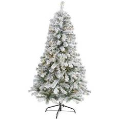 Nearly Natural Pre-Lit LED Flocked Rock Springs Spruce Artificial Green&White Christmas Tree 60"