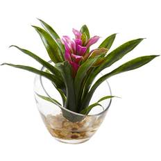 Green Interior Details Nearly Natural Floral Purple Purple Tropical Bromeliad Angled Glass Potted Arrangement