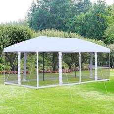 10x20 party tent Outsunny 10'x20' Pop Up Party Tent Gazebo Wedding Canopy with 6 Removable Mesh Sidewalls Cream N/A