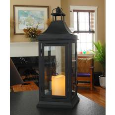 Metal Lantern with Battery Operated Candle - 13 Black - LumaBase