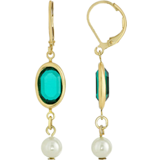 1928 Jewelry Drop Earrings - Gold/Pear/Green