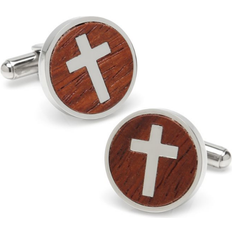 Ox and Bull Cross Round Wood Cufflinks - Silver/Brown