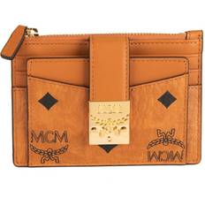 MCM Mini Visetos Tracy Zip Card Case - Cognac