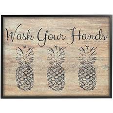Stupell Home Decor Wash Your Hands Pineapple Gray Farmhouse Rustic Framed Wall Art, Multicolor, 24X30