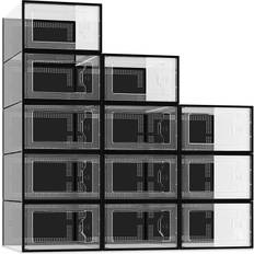 MELDEVO 12 Pack Shoe Organizer Boxes, Black Plastic Stackable Shoe Storage  Bi