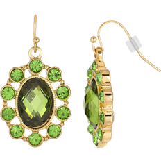 1928 Jewelry Oval Drop Earrings - Gold/Green