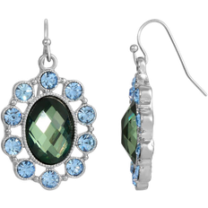 1928 Jewelry Oval Drop Earrings - Silver/Blue/Green