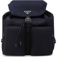 Prada Backpacks Prada Logo Plaque Metallic Backpack - Blue